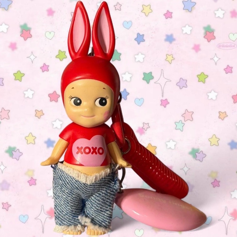 sonny angel Red Bunny keychain  with Denim jeans